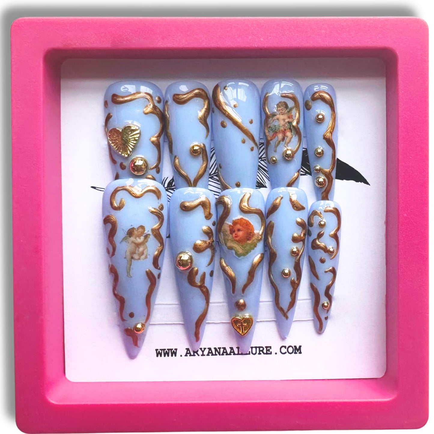 ARYANA NEW YORK Handmade Press-On Nails – Medium Almond, 3D Crystal Luxury Design, False Tips for Women – Love Bugs Collection (Medium)