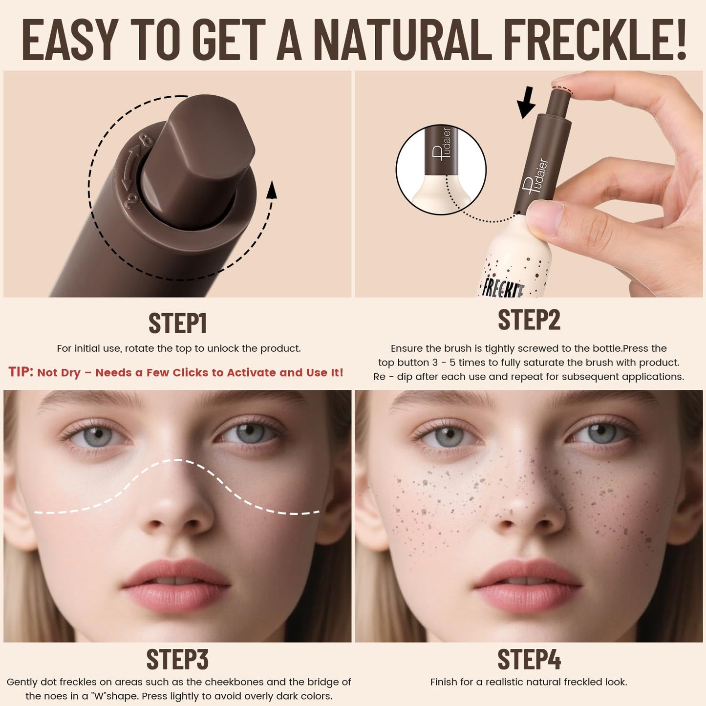 Pudaier Freckle Stamp, Natural-Looking Lifelike Freckle Makeup, 03+04