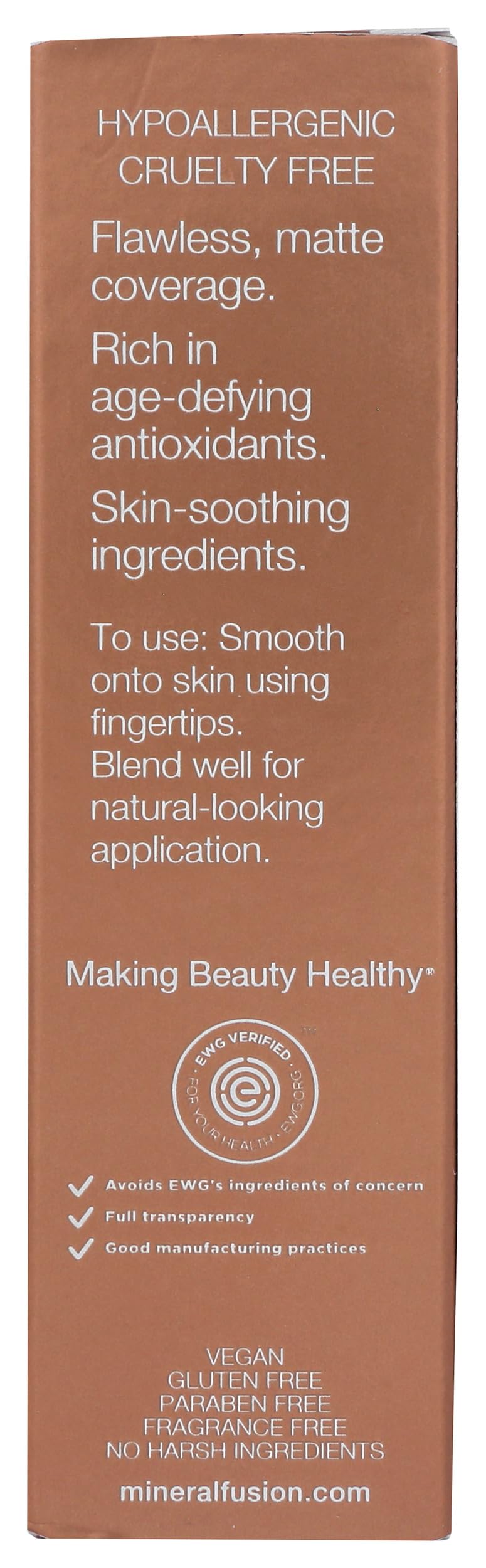 Mineral Fusion Full Coverage Foundation, Liquid Foundation - Warm 4- Med to Tan Complexion w/Golden/Yellow Undertones, Lightweight Matte Finish, Up to 12 Hr Hydration, Hypoallergenic & Vegan, 1 fl. oz