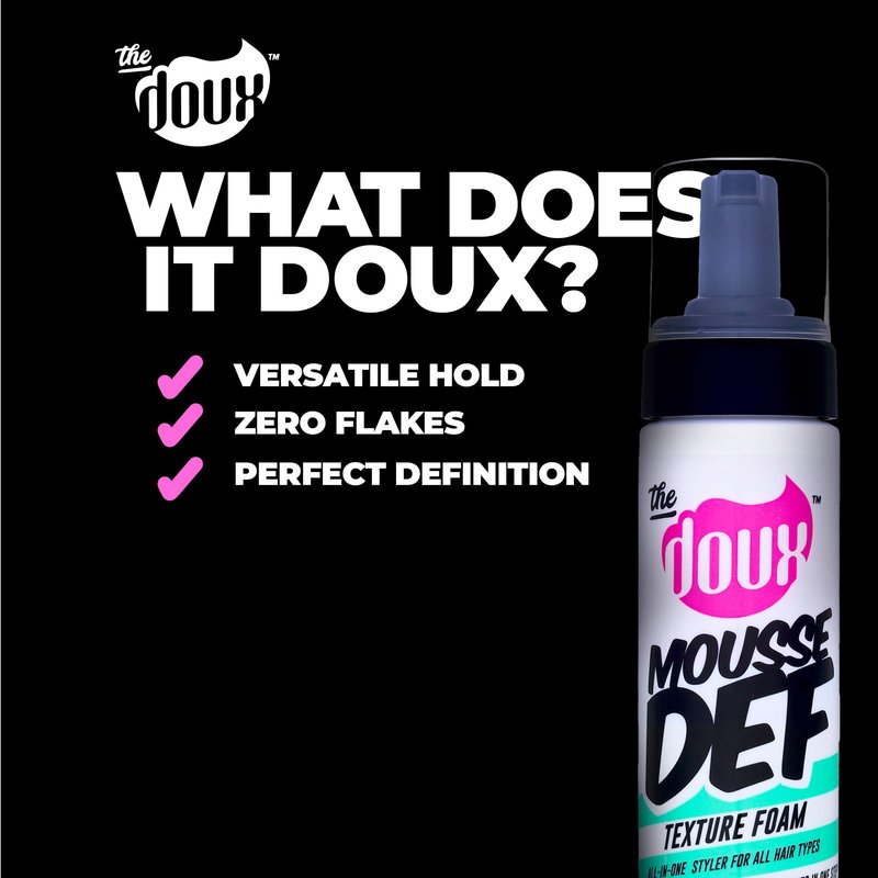 The Doux Multi-Use Mousse for Curly Hair – The Doux Mousse Def Texture Foam for Styling, Curl Definition, Volume & Shine – Curl Cream Alternative for Textured Hair & Natural Hair Styles
