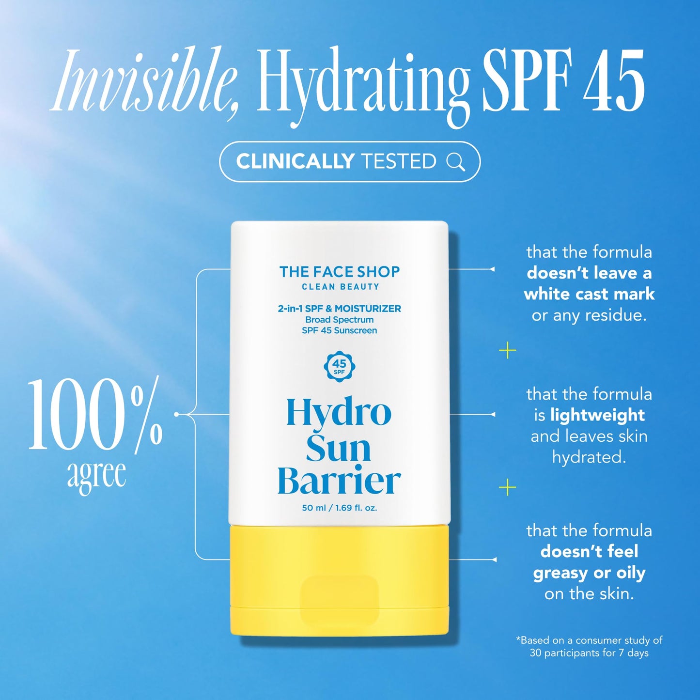 THE FACE SHOP Hydro Sun Barrier, SPF 45 Daily Facial Sunscreen & Moisturizer, for Oily Skin, Formulated with Calendula & Niacinamide, No White Cast, 1.69 Fl. Oz.