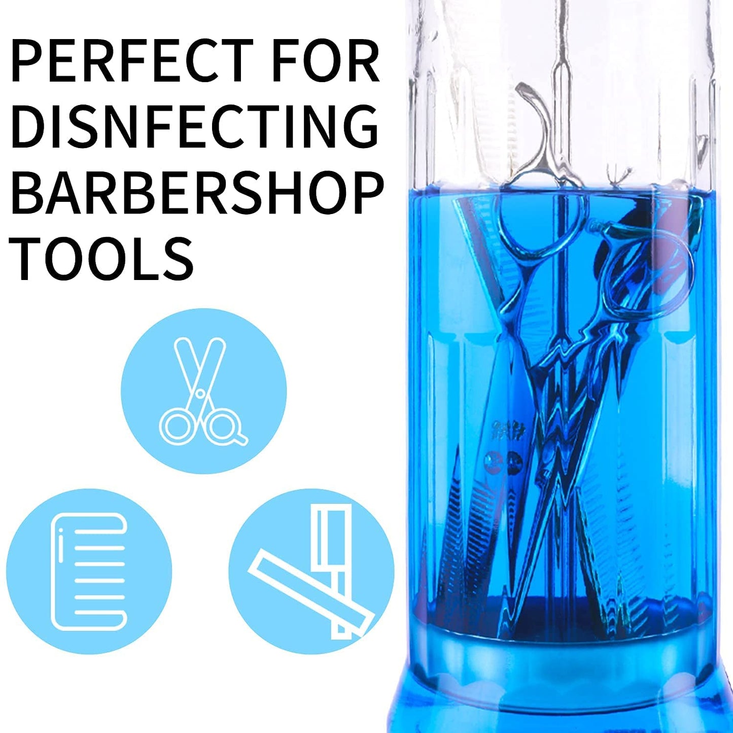 ZIBARBER Glass Disinfectant Jar, 50 Oz Large Sterilizing Jar for Manicure & Pedicure Implements, Salon Barber Tools - 11.7"H x 3.8"W