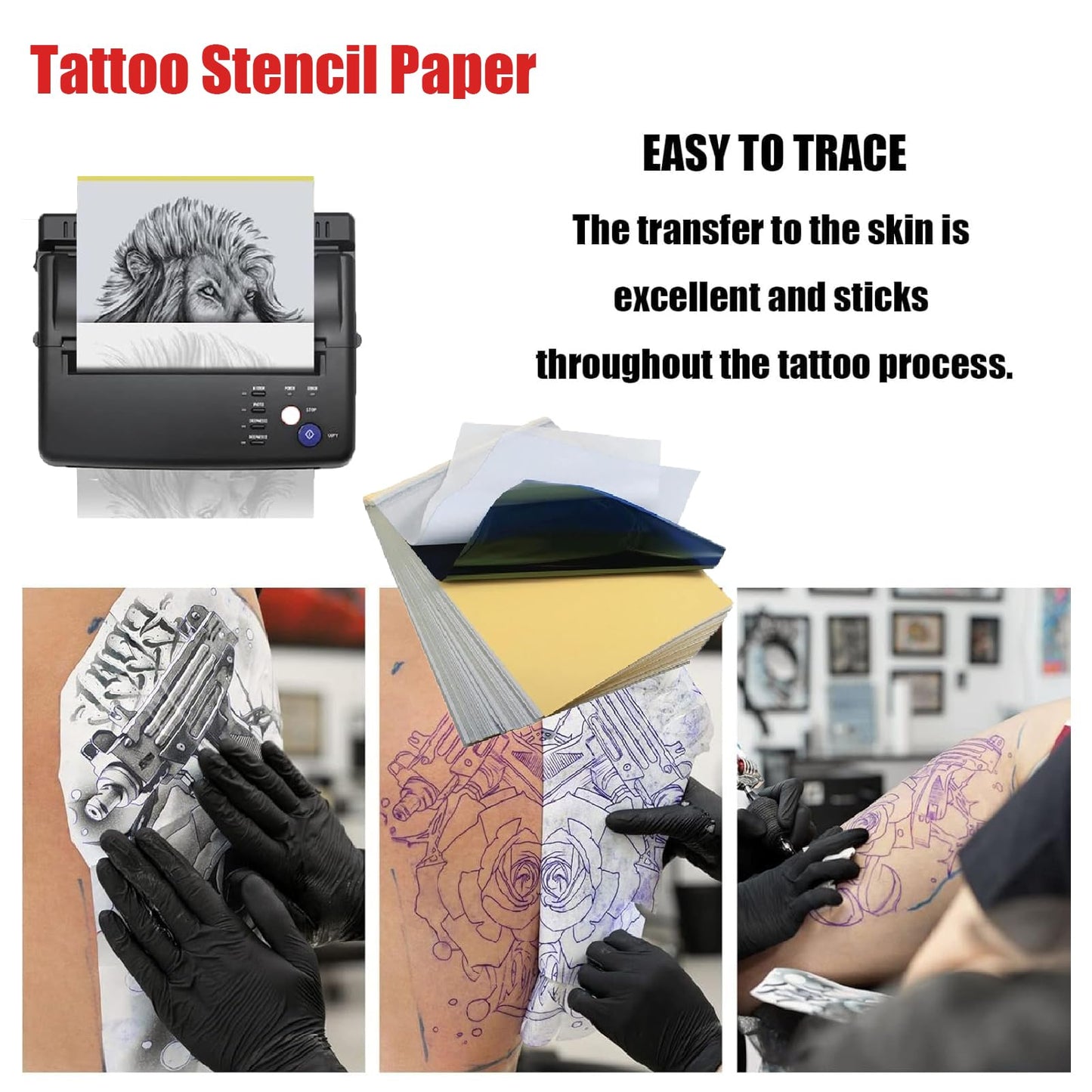 569Pcs Tattoo Skin Practice Kit - SOTICA Professional Kits Include 15 Fake Skin 50 Tattoos Stencil Paper 200 Machine Pen Covers 300 Mixed Ink Caps 4 Grip Tapes Tattoo Gun Kit for Beginners & Artists