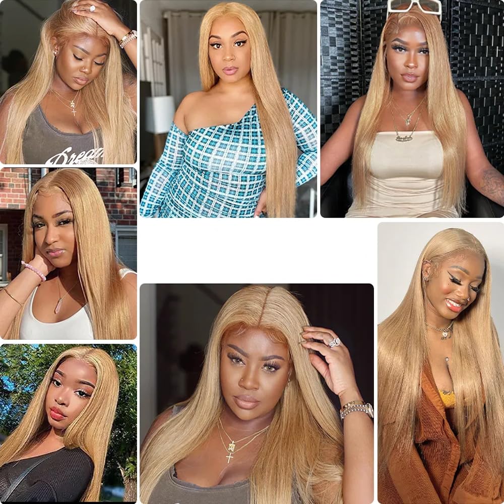 Color 27 Straight Human Hair Bundles Brazilian Virgin Hair Color 27 Bundles Human Hair 14 16 18 Inch Honey Blonde Remy Hair Extensions