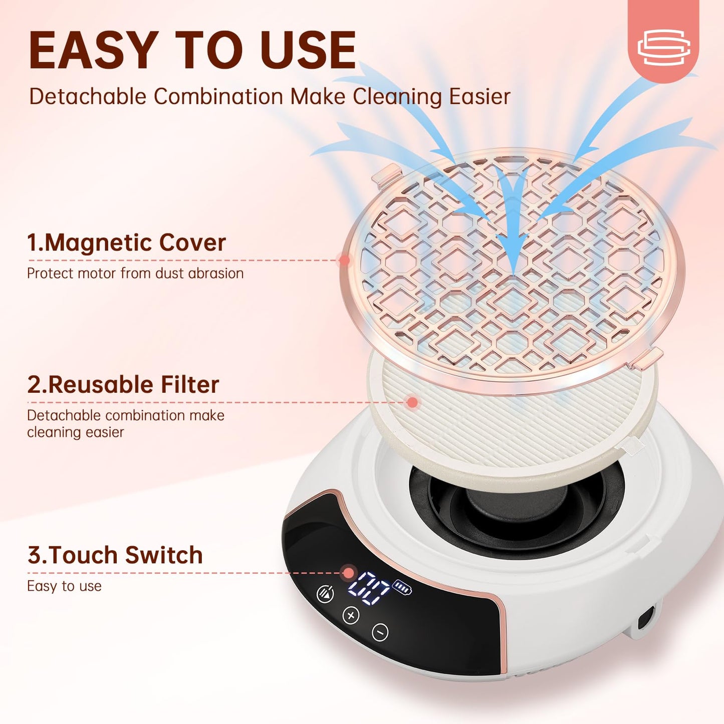 CHRISTINE SHELLY Cordless Nail Dust Collector for Salon Home Nail Tech