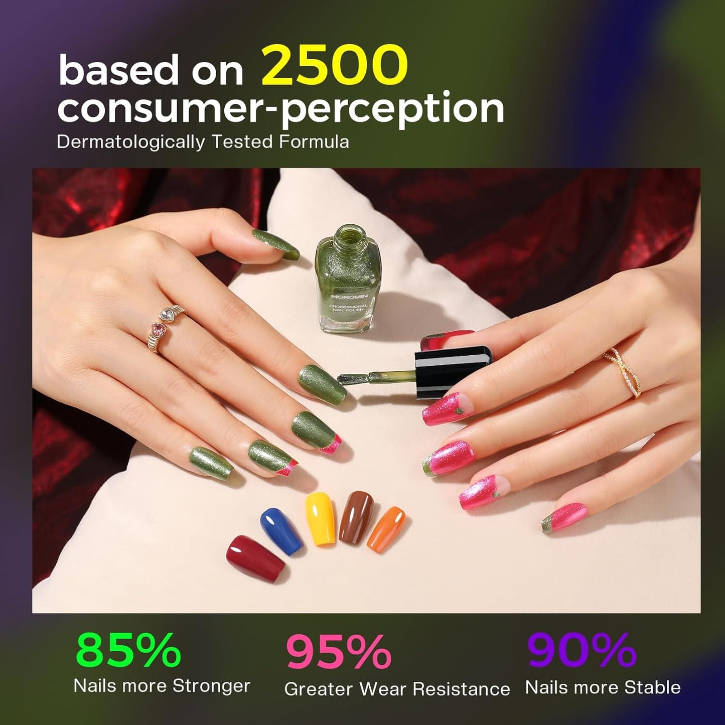 Morovan Dark Nail Polish Set - Glitter Green, Dark Red, Black, Hot Pink & Brown | Quick-Dry Nail Art Kit for Holiday Manicure