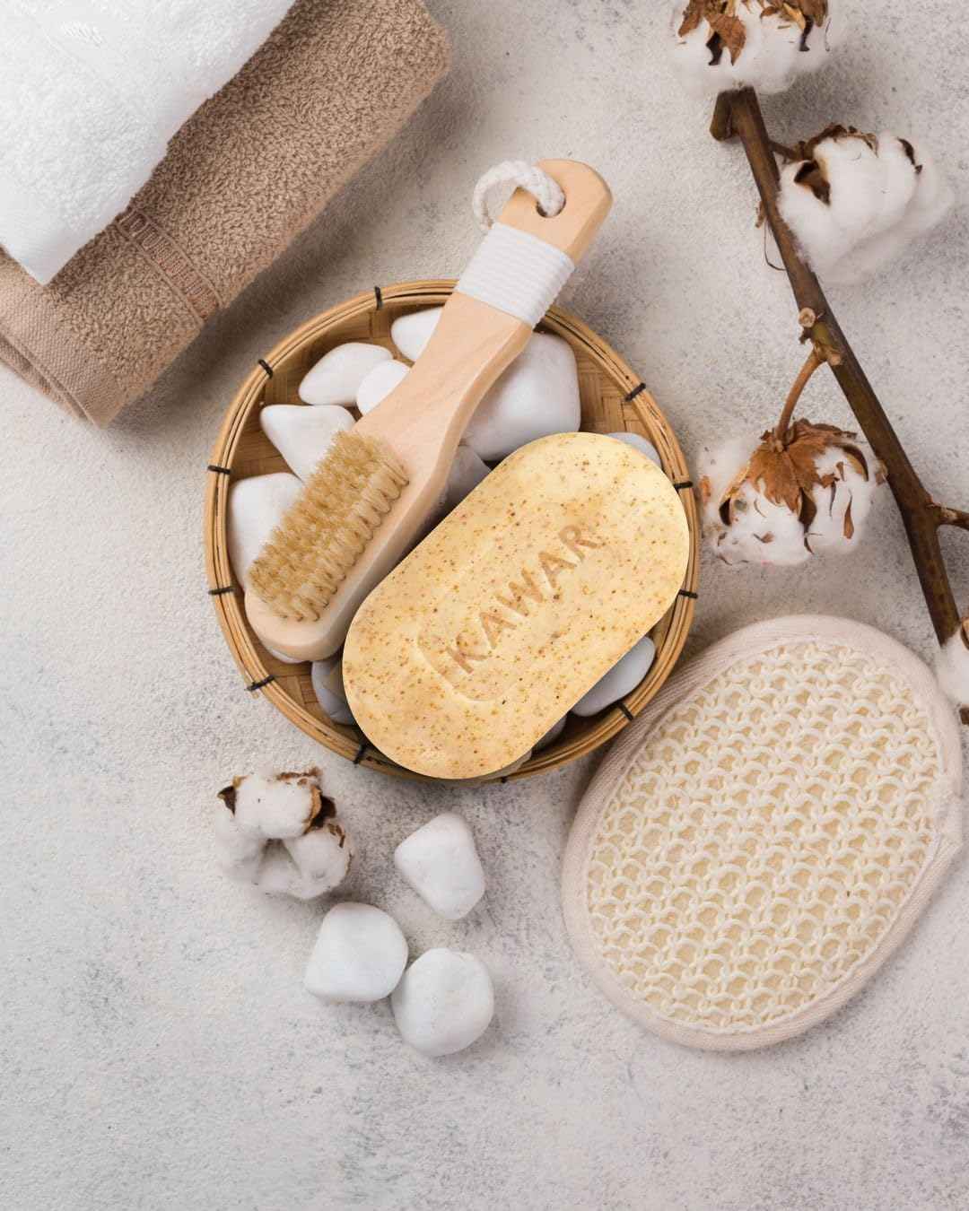 KAWAR Dead Sea Exfoliating Soap with Dead Sea Sand - Salicylic Acid, Magnesium Chloride, Shea Butter, Olive Oil & Tea Tree - Vegan Soap Bar for Men & Women, 4.2 oz (Pack of 2)