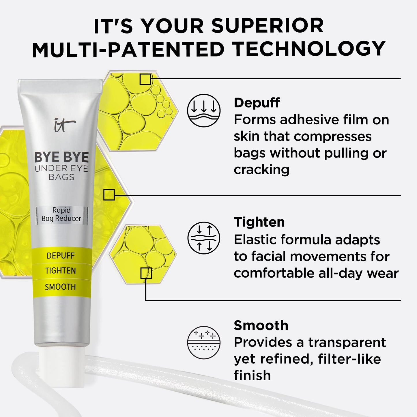 IT Cosmetics Bye Bye Under Eye Bags Daytime Treatment - Temporary Eye Bag Reducer & Undereye Corrector, Smooths & Reduces Look of Wrinkles & Fine Lines, Transparent Finish - 0.5 oz