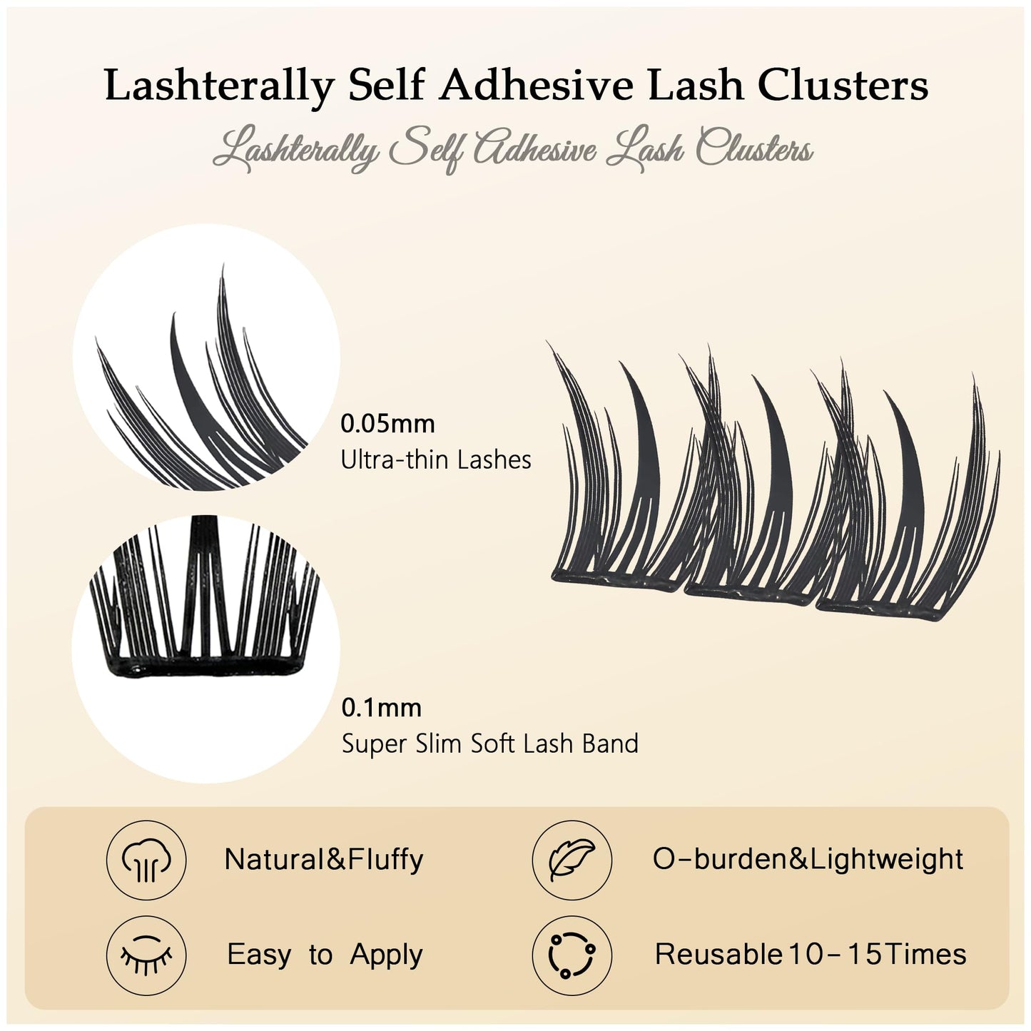 Lashterally Self Adhesive Glue Free Easy Removal Lash Clusters Kit Manga Eyes Style DIY Upgrade D Curl Eyelash Extensions False Eyelashes Cupid's Love 10-14mm 90clusters
