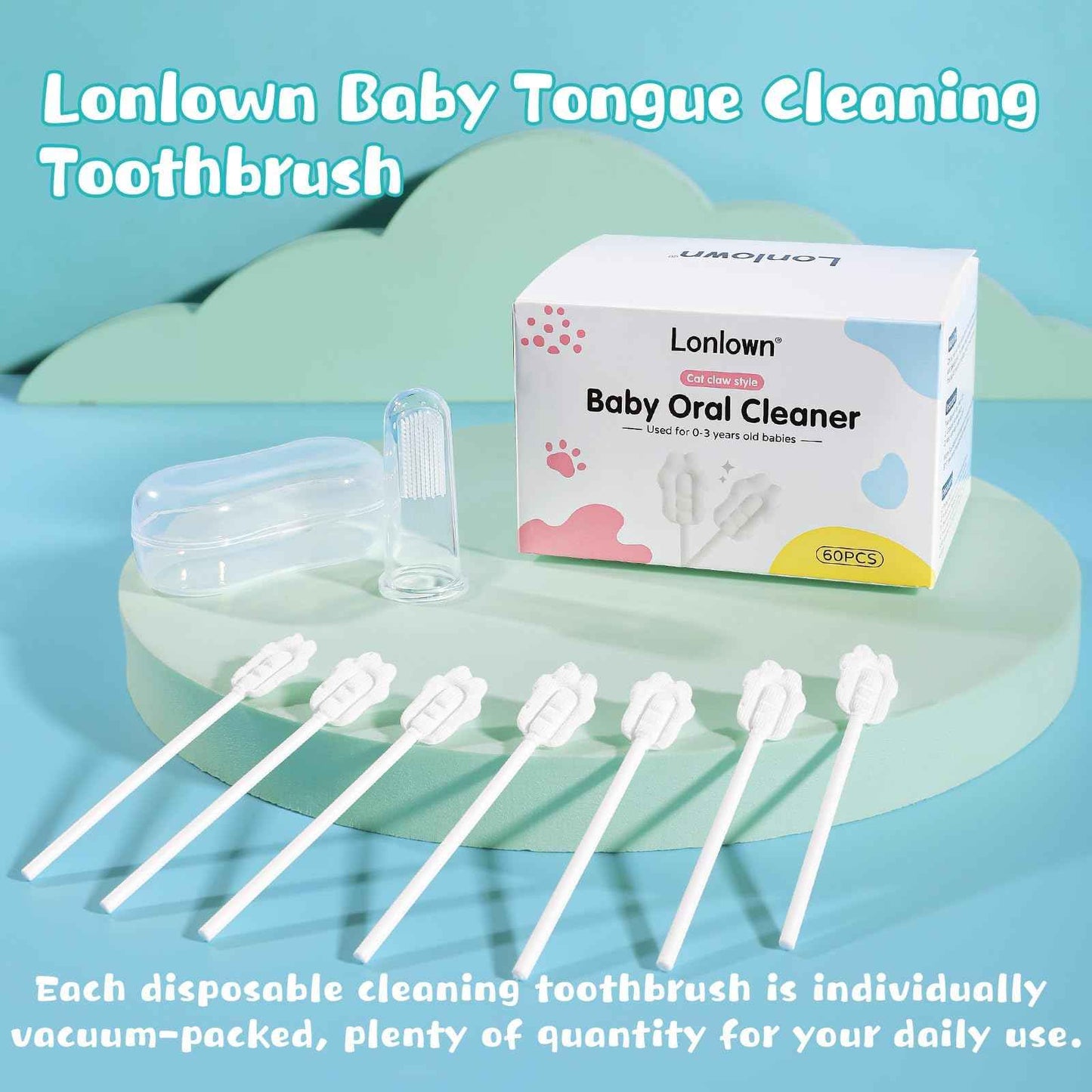 Lonlown Baby Tongue Cleaner Baby Oral Cleaner Newborn Tongue Cleaner No Glue Soft Oral Cleaning Stick Dental Care for 0-36 Month + Finger Toothbrush