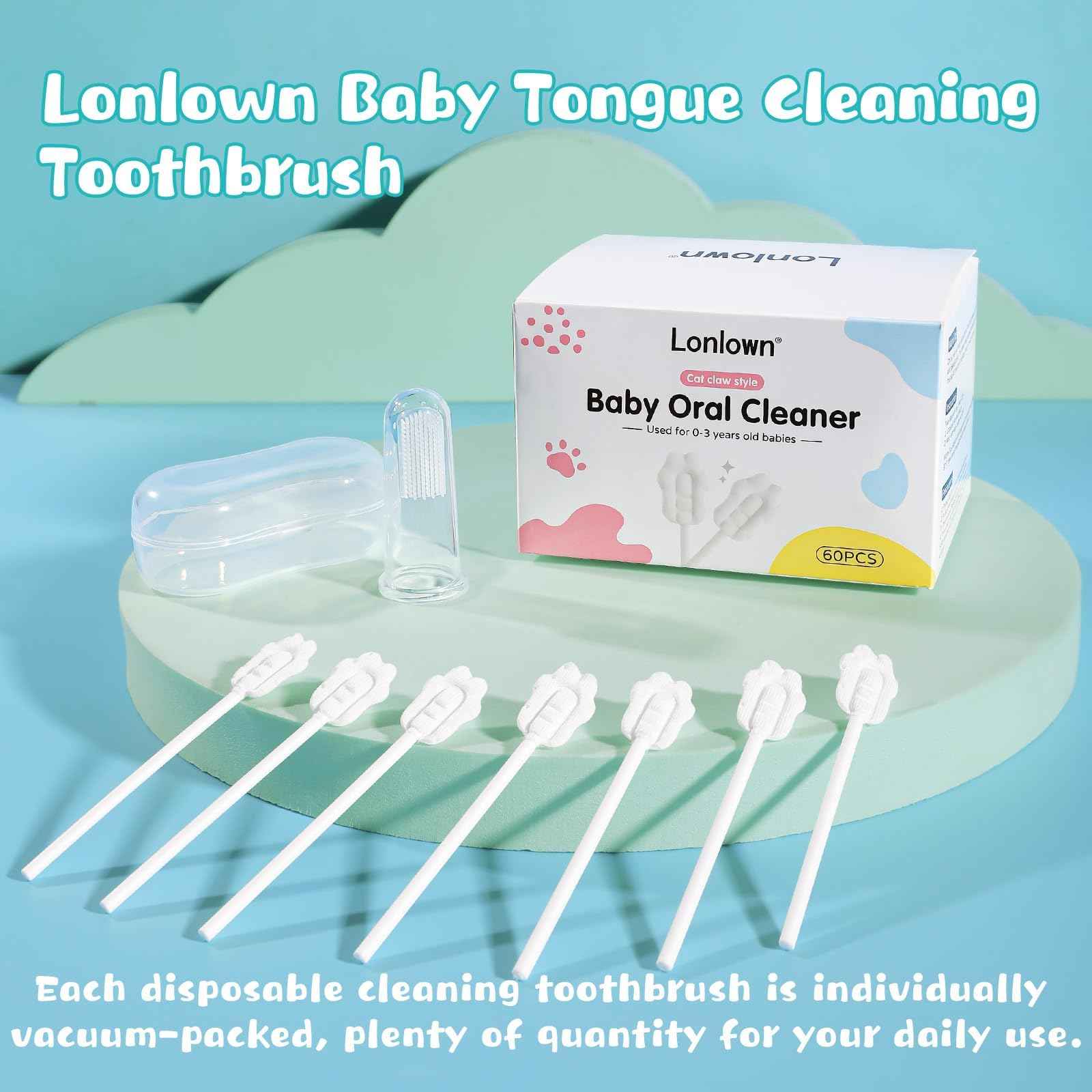 Lonlown Baby Tongue Cleaner Baby Oral Cleaner Newborn Tongue Cleaner No Glue Soft Oral Cleaning Stick Dental Care for 0-36 Month + Finger Toothbrush