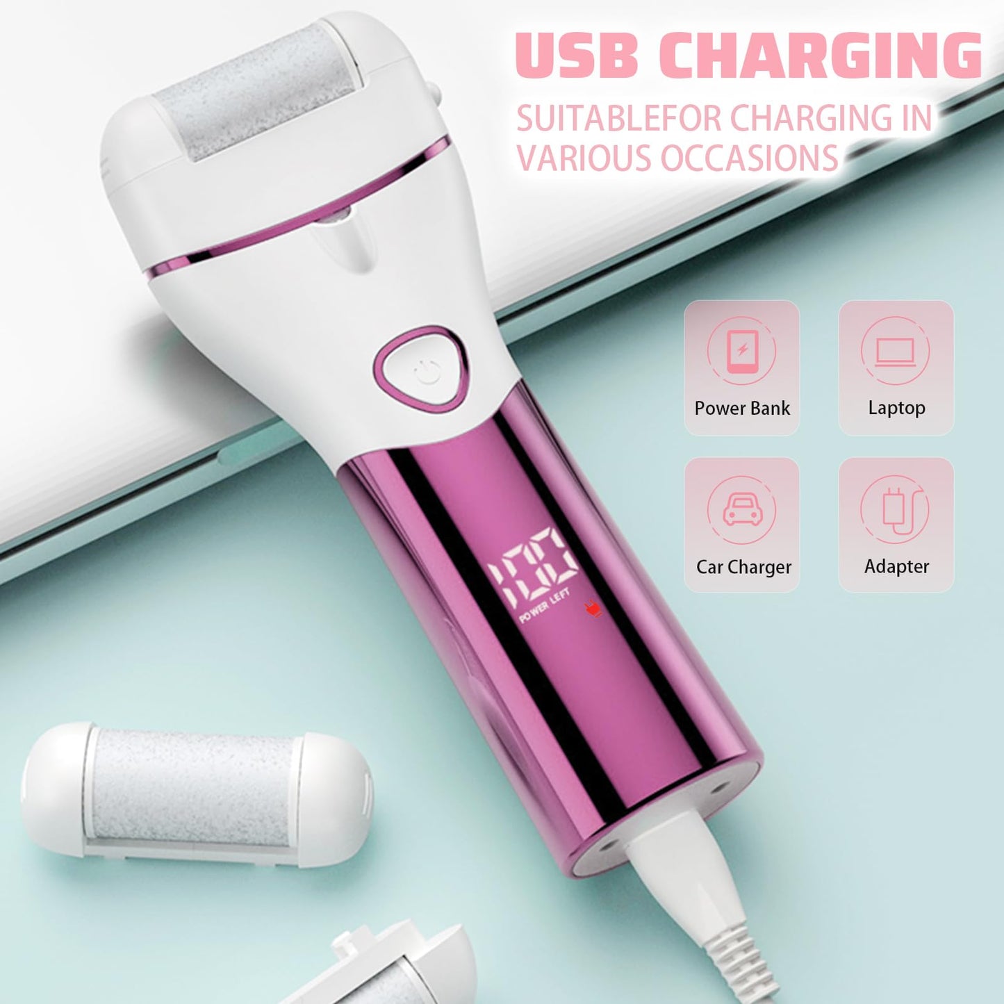 Electric Feet Callus Remover Foot File Electric Callus Remover Feet Portable Professional Pedi Feet Care for Dead Skin Callous Remover Tool 2 Speed Waterproof Pedicure Foot File Kit 5688PINK (Pink)