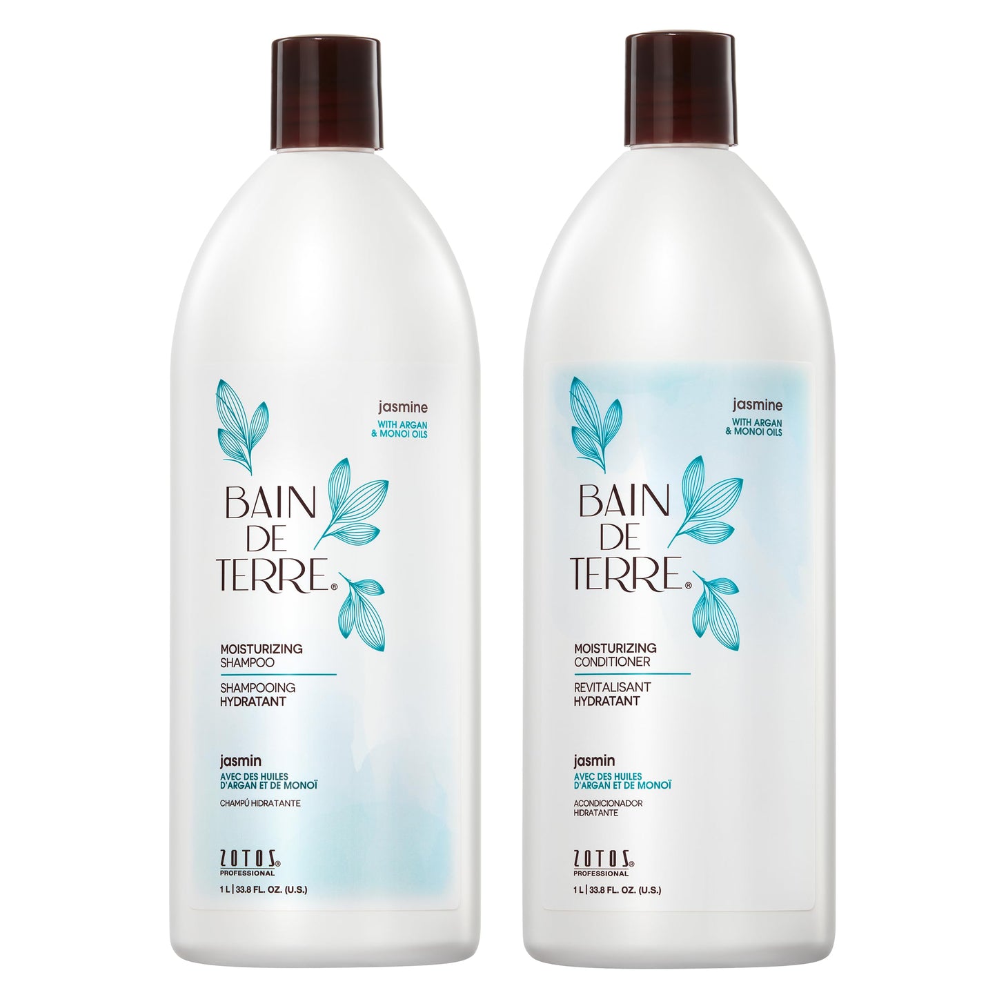 Bain de Terre Moisturizing Shampoo and Conditioner Set | Jasmine | Hydrates & Moisturizes Dry, Damaged Hair | Argan & Monoi Oils | Paraben Free | Color-Safe | 33.8 Fl Oz
