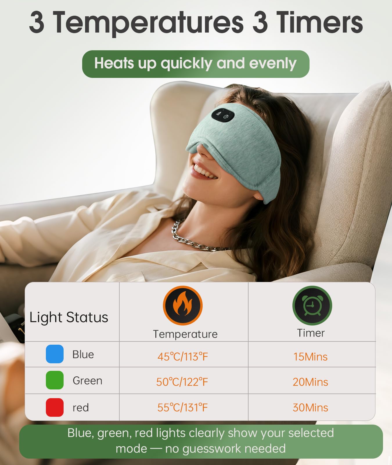 Detachable Heated Eye Mask, Cordless Eye Mask for Dry Eyes & Puffiness, Algae Fiber Ultra-Soft Nose Bridge Light-Block for Deeper Sleep – Graphene Layer Warm Compress & Cold Pack,Travel Essentials
