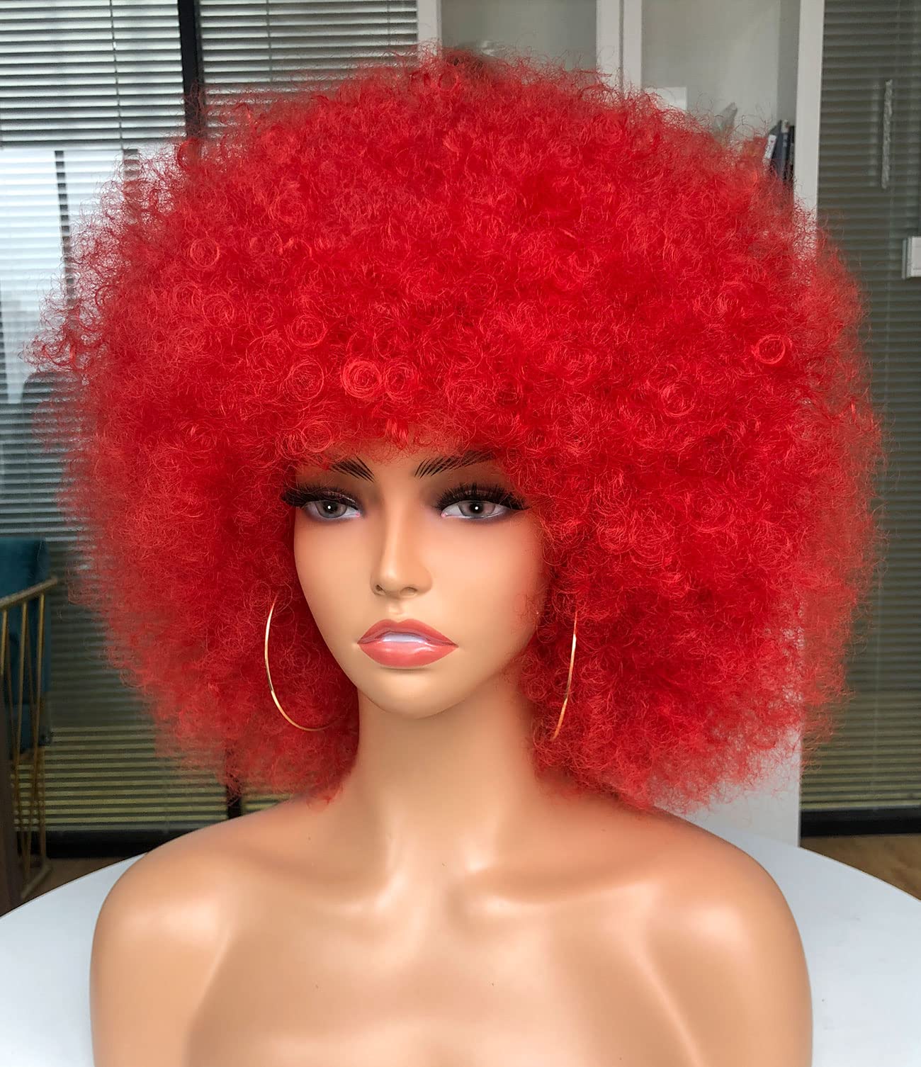 Afro Wigs for Black Women 70s Afro Kinky Curly Huge Fluffy Wig with Bangs