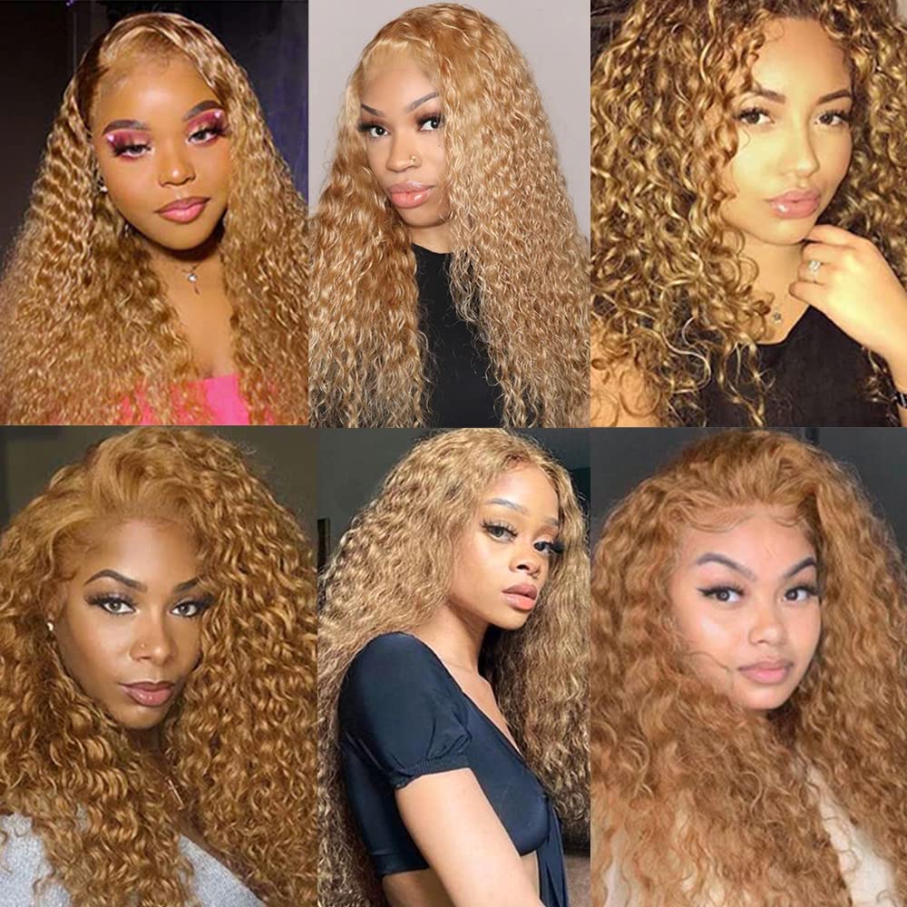 Color 27 Curly Wave Bundle Honey Blonde Human Hair 3 Bundles Kinky Curly Brazilian 100% Unprocessed Virgin Extensions Double Weft Bundle 8 10 12 Inch