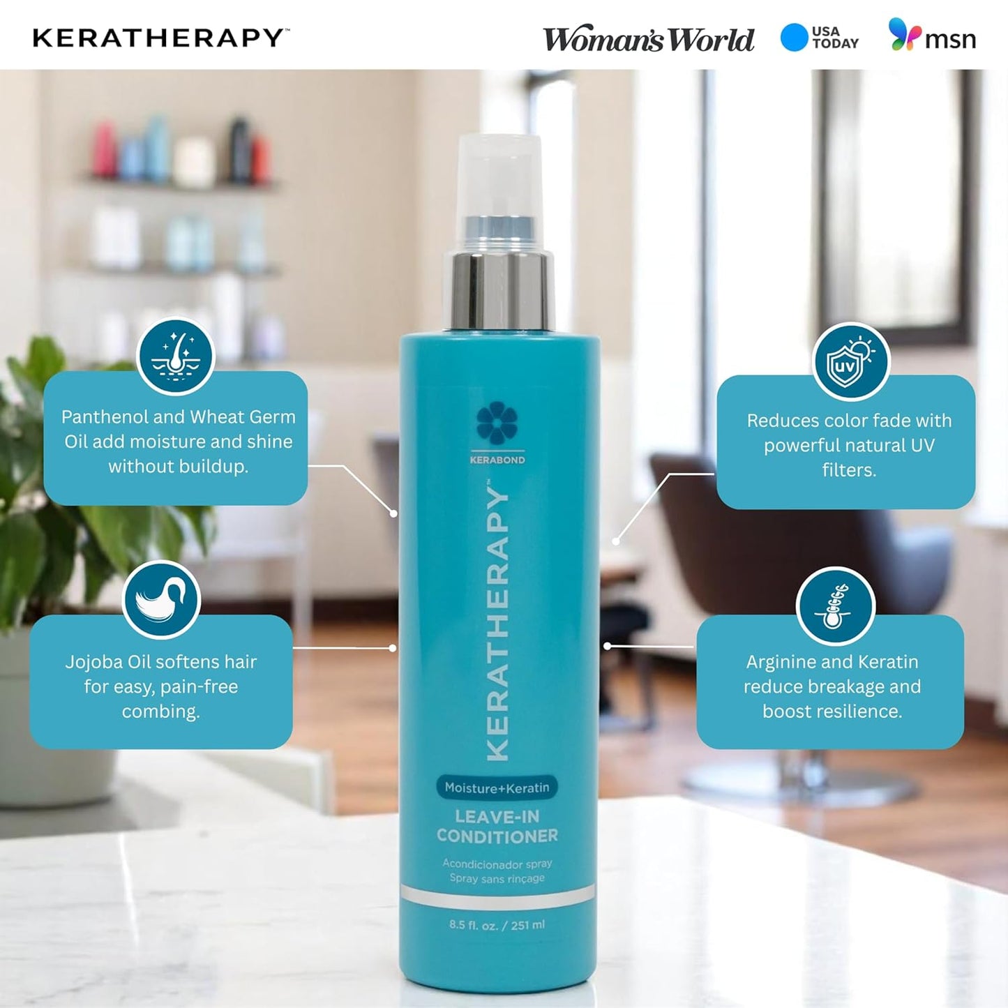 Keratherapy Leave-In Conditioner Spray - Hydrating Keratin Infused Formula with Jojoba Oil | 8.5 fl. oz.