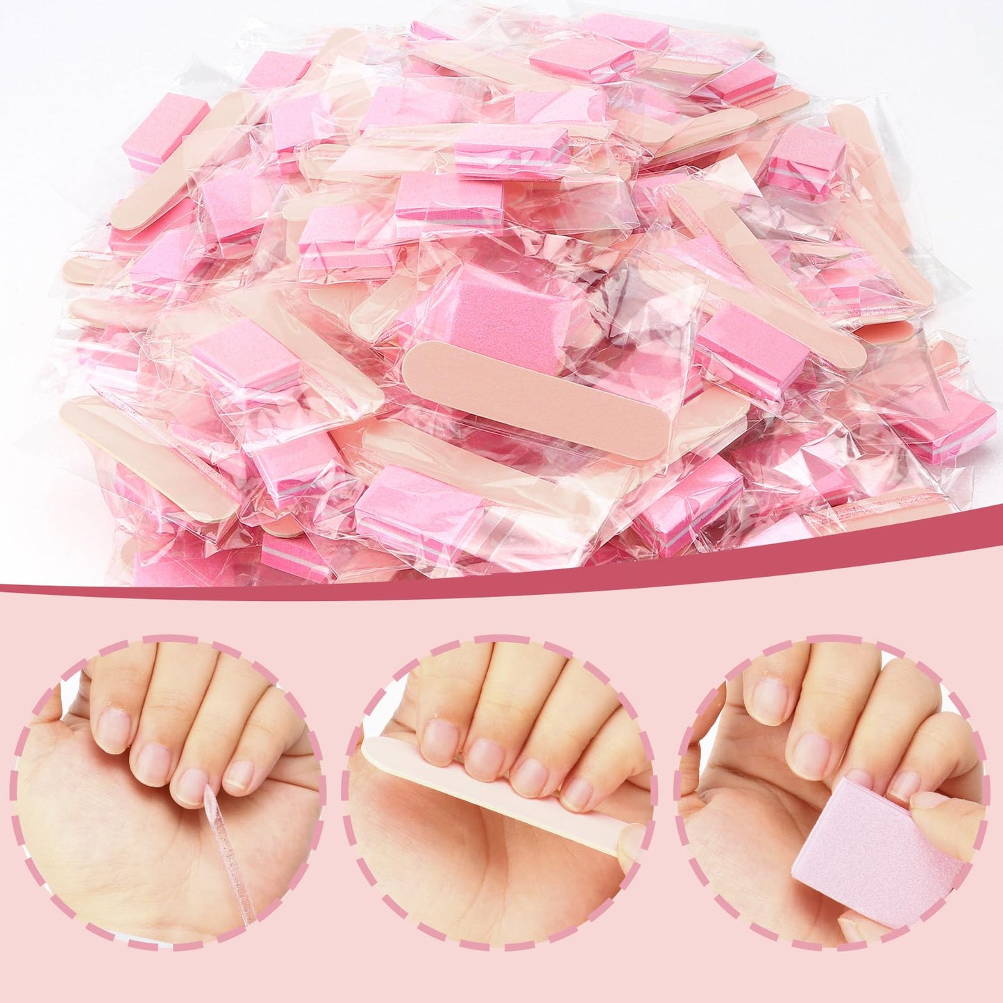 40 Sets Professional Manicure Press On Nail Tool Kit, Pink Disposable Manicure Nail Supplies kit with Mini Nail File,Mini Nail Buffer,Nail Stick