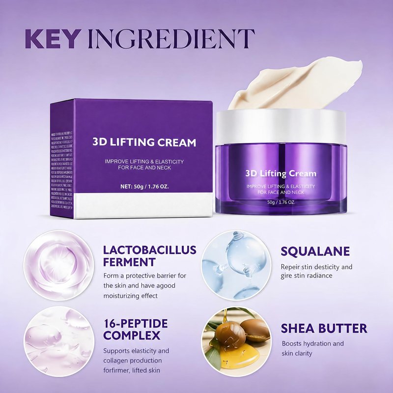 Narvokey 3D Lifting Night Cream, Korean Anti-Aging Moisturizer with 17-Peptide Complex, Probiotic Facial Treatment for Face, Neck Wrinkles，1.7 fl oz