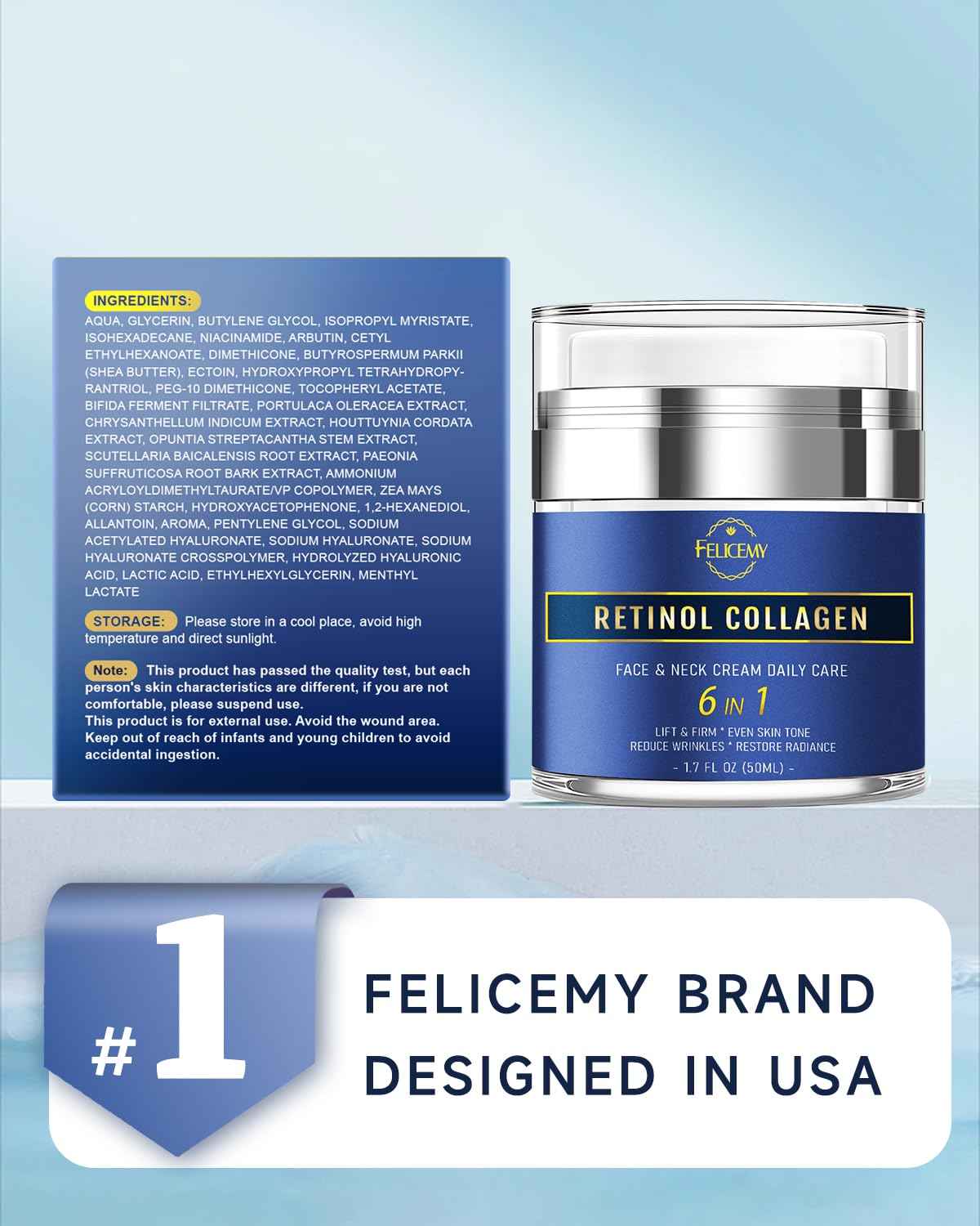 Felicemy 6-in-1 Face Cream for Men, Mens Face Moisturizer, Anti-Aging Face Cream for Men with Retinol Collagen & Hyaluronic Acid, Eye Bags & Dark Spot Remover, After Shave Lotion 1.7 Fl Oz