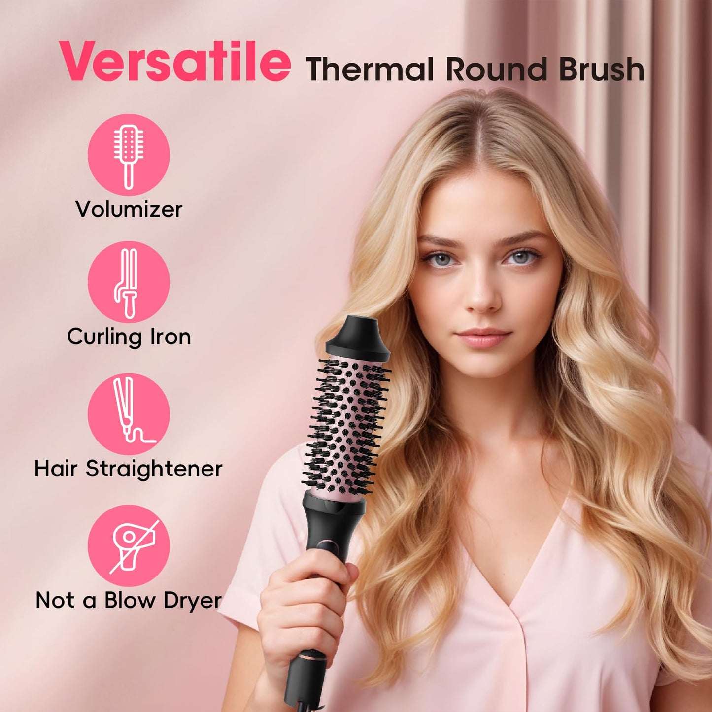 CINOSTAR Updated Version Heated Round Brush for Blowout Look Volumizer, 1.5 inch Styler Tool, 6 Temps Ionic Thermal Brush, Fast Heating, Dual Voltage for Travel, Purple