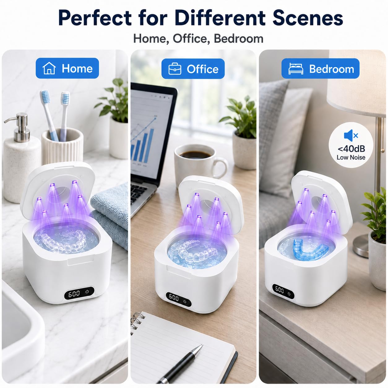 Ultrasonic Retainer Cleaner Machine with UV Light, 49kHz Dental Pod Cleaner with Digital Timer, 340ML Stainless Steel Tank for Retainer, Aligners, Dentures, Mouth Guards, Night Guards & Jewelry, White
