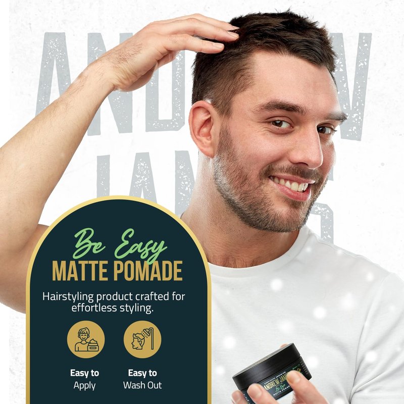 ANDREW JAMES Be Easy | Cream Pomade | Firm Strong Hold | Natural Matte Finish | 2.75 Ounce | Pack of 1