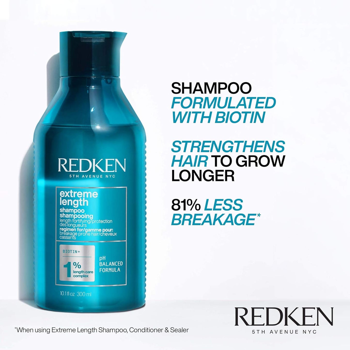 Redken Extreme Length Biotin Shampoo - Promotes Healthy Hair Growth & Strengthens Damaged Hair | 10.1 Fl Oz