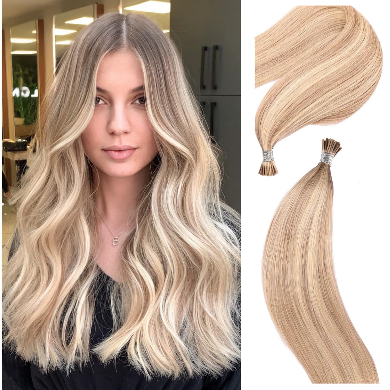 Eliysako I Tip Hair Extensions Human Hair 50g/pack Blonde Itip hair Dark Blonde Mix Bleach Blonde 20inch Itip Human Hair Extensions Real Soft Nature Cold Fusion