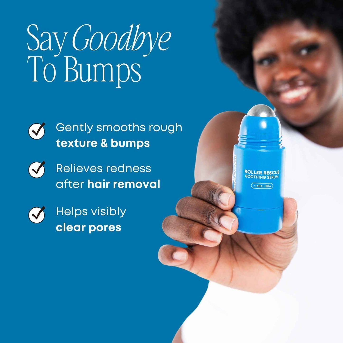 Bushbalm Roller Rescue Ingrown Hair Serum, Includes AHA and BHA - Exfoliating, Soothing, Cooling for Intimate Areas, Underarms - Helps With Razor Bumps and Ingrown Hairs, Blue 50 ml