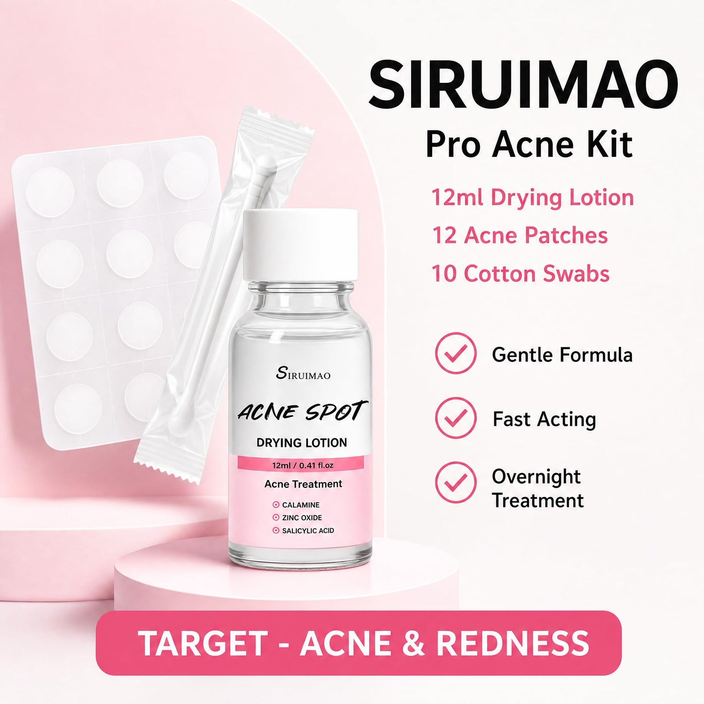 SIRUIMAO Premium Drying Lotion with Swab, Overnight Solution For Face and Body, Dry Out Pimples, Blemishes, Zits And Clean Pores, 12ml / 0.41 FlOz