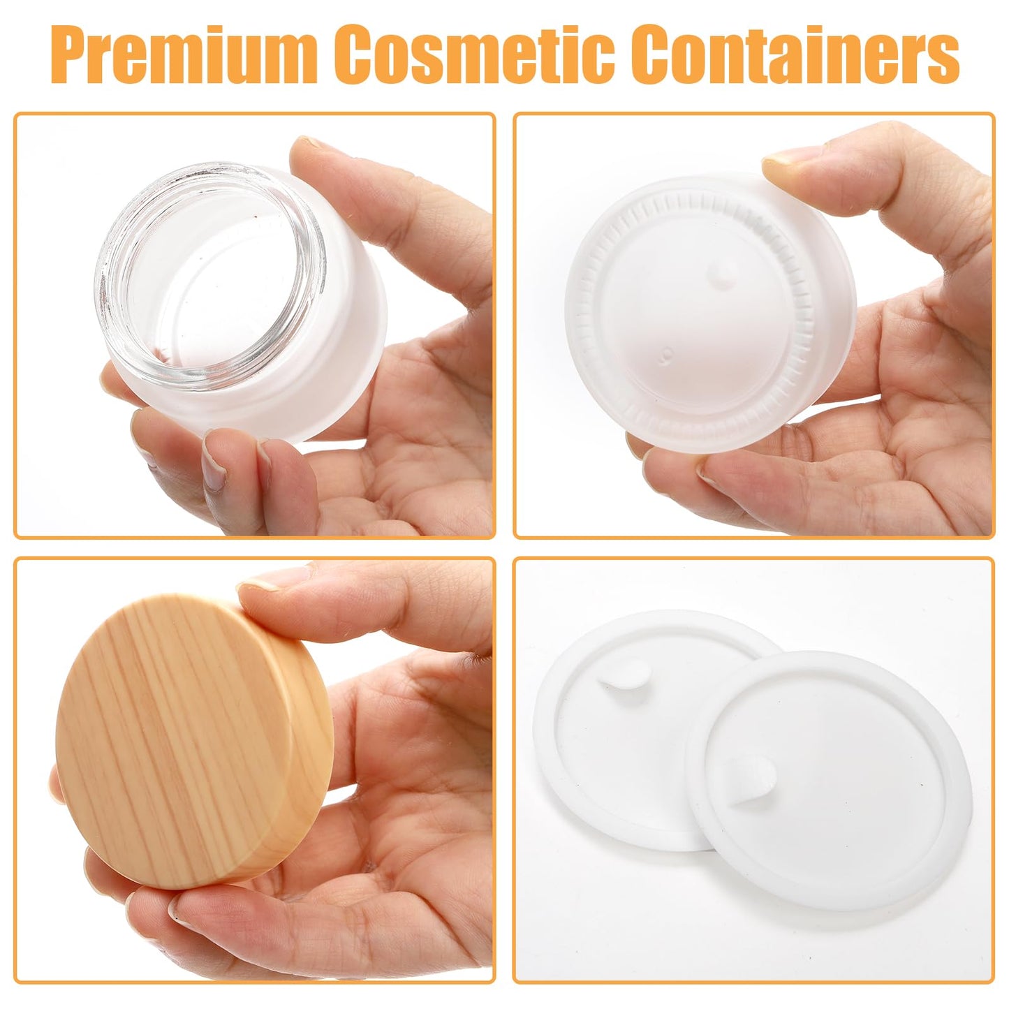 ZENFUN 16 Pcs Glass Cosmetic Containers 1.7 Oz/50ml Empty Sample Jars with Plastic Lid, Travel Pots with Lid, Small Makeup Sample Jars, Refillable Travel Jars for Cream, Lotions, Lip Balm