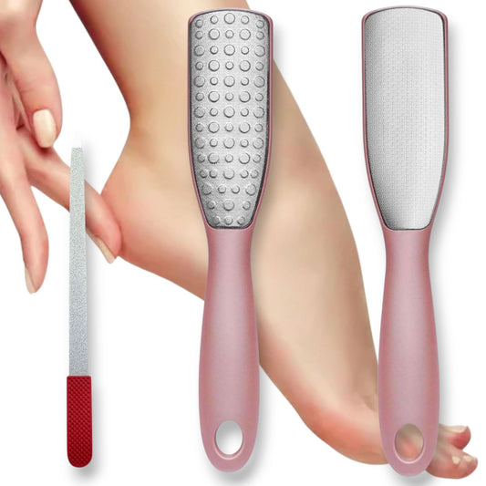 Professional Foot File & Callus Remover 2-in-1 Set – 9.6" Foot Rasp with 6.7" Nail File Included–Elegant Rose Gold–Dual-Sided, Durable & Hygienic Pedicure Tool for Smooth, Soft Feet–Wet & Dry Use