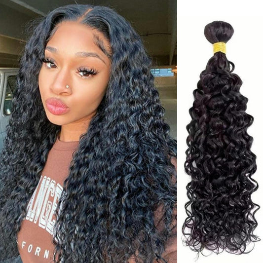 Water Wave Human Hair Bundles 14 Inch One Bundle Deep Curly Human Hair Double Weft Natural Wave Wet and Wavy Hair Extensions