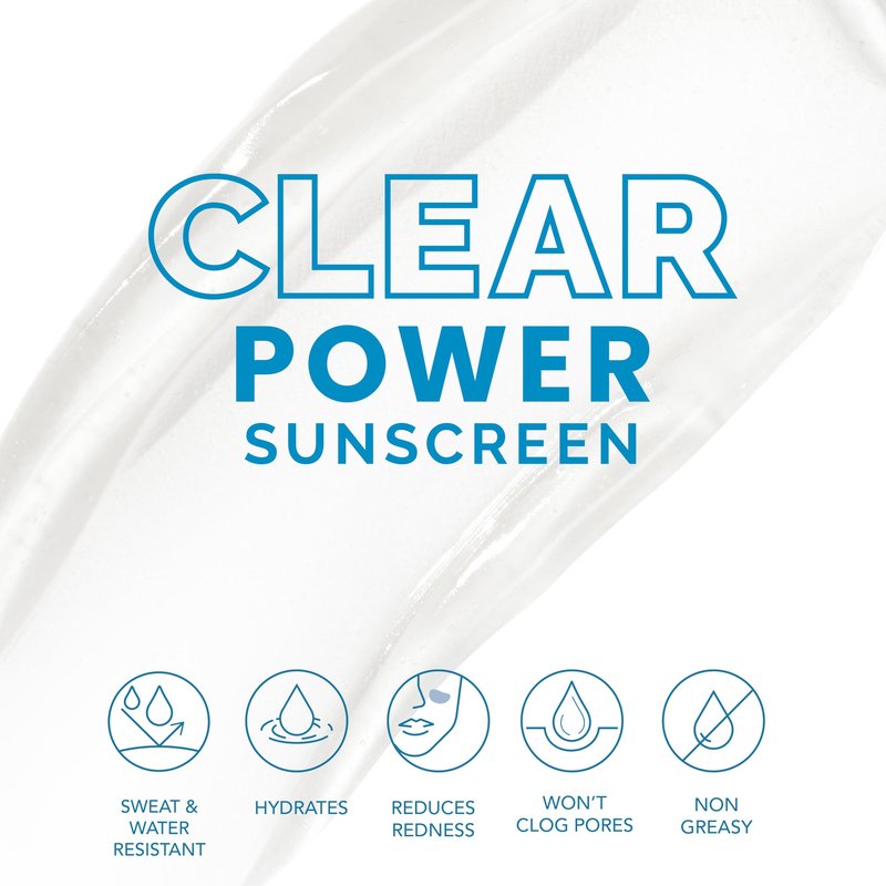 Clear Power Sunscreen – Invisible, No White Cast, Weightless Gel Sunscreen for Face, Broad Spectrum SPF 50, Fragrance-Free, Sport-Ready, Made for Athletes