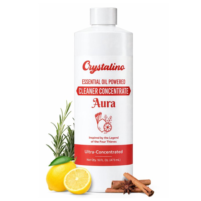 Crystalino Aura Natural Cleaner Concentrate – Inspired by the legend of the Four Thieves Essential Oils, 16oz