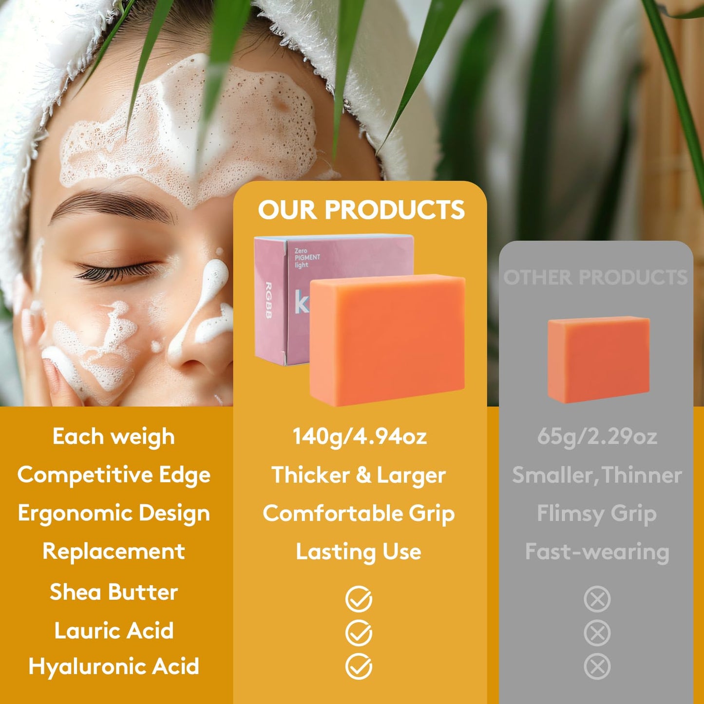 RGBB Kojic acid ginger yellow soap - containing vitamin C, shea butter moisturizing, fresh citrus aroma, facial and body cleansing soap, suitable for both men and women 140g x 6 Bars