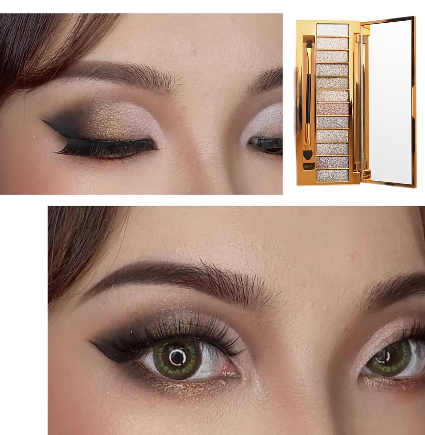 Glitter Eyeshadow Palette 12 Color Sparkle Waterproof Shimmer Make Up Palettes with Brush Mirror Highly Shining Pigmented Eyeshadow Palette for Date Party Dance Makeup (6# Daily Natural Color)