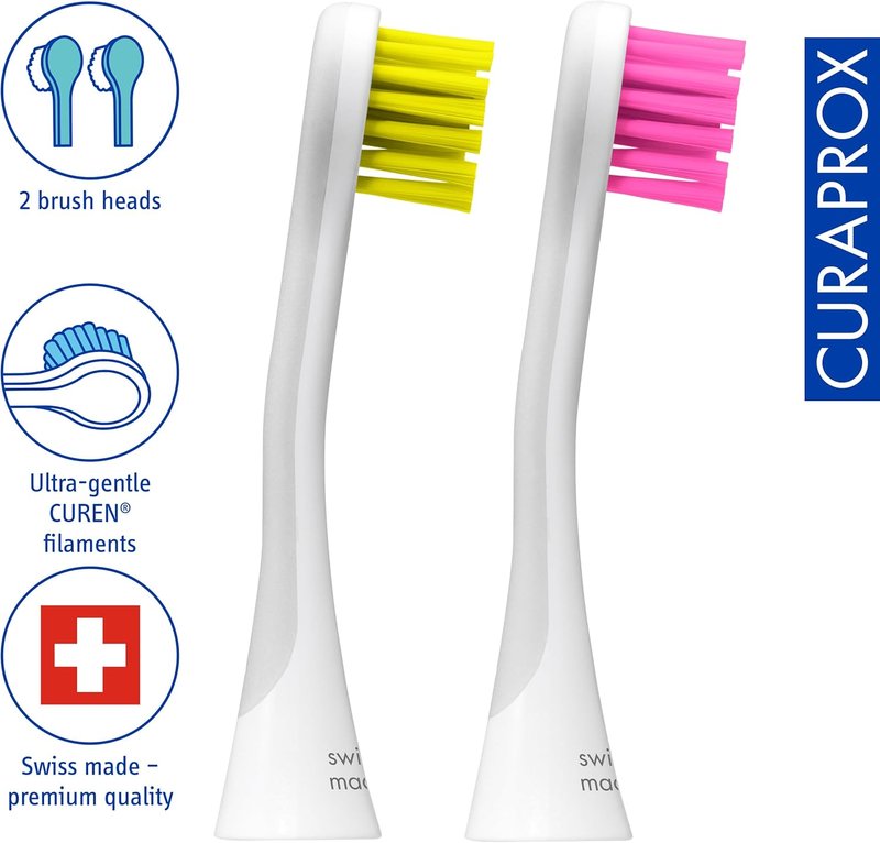 Curaprox Hydrosonic Brush Heads - Gentle Gum Care & Effective Plaque Removal | 2-Pack in Yellow/Pink | Compatible with All Curaprox Sonic Models