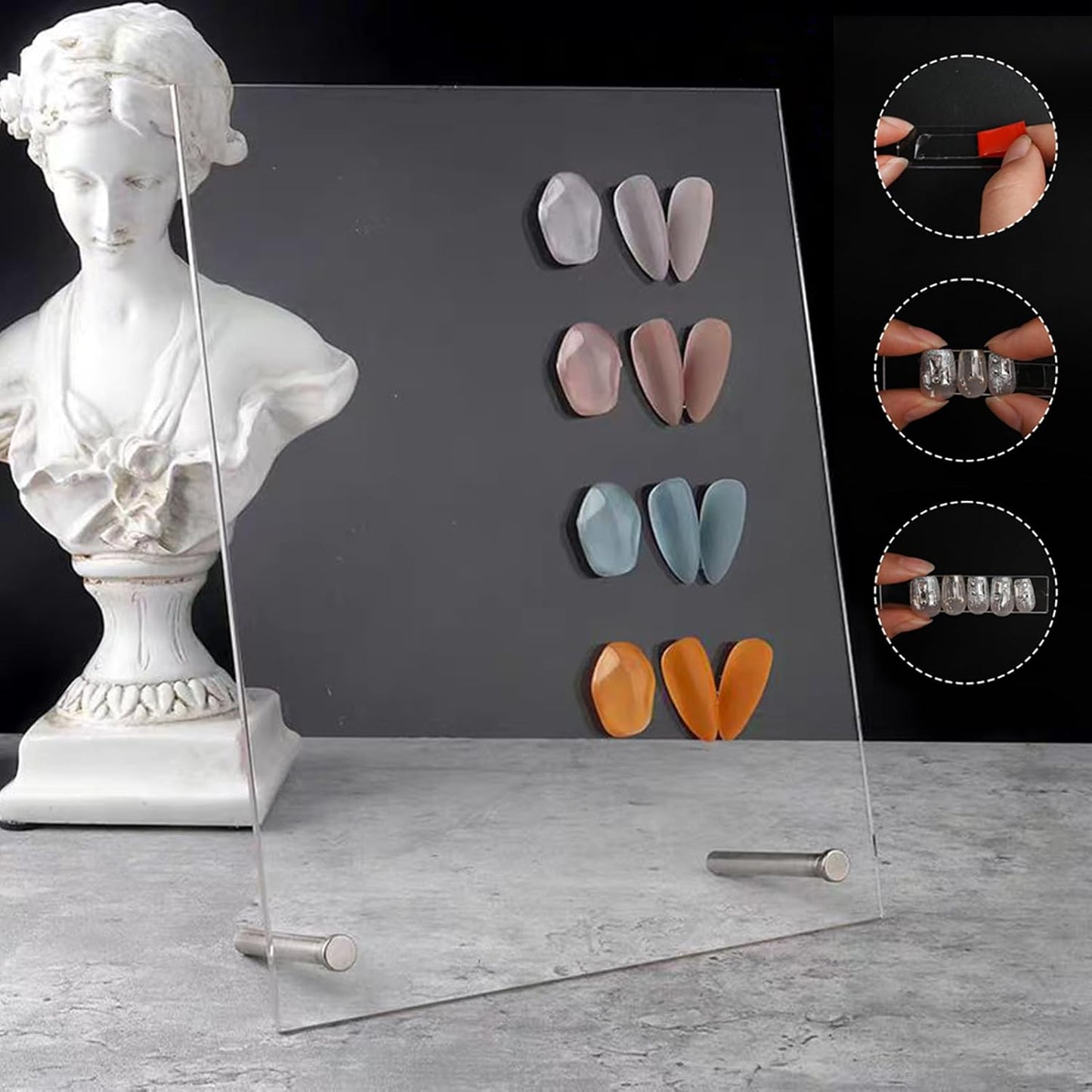 Acrylic Nail Art Display Board - 50pcs Sample Tips for Salon Practice | Double-Sided Tape Included (2 Large)
