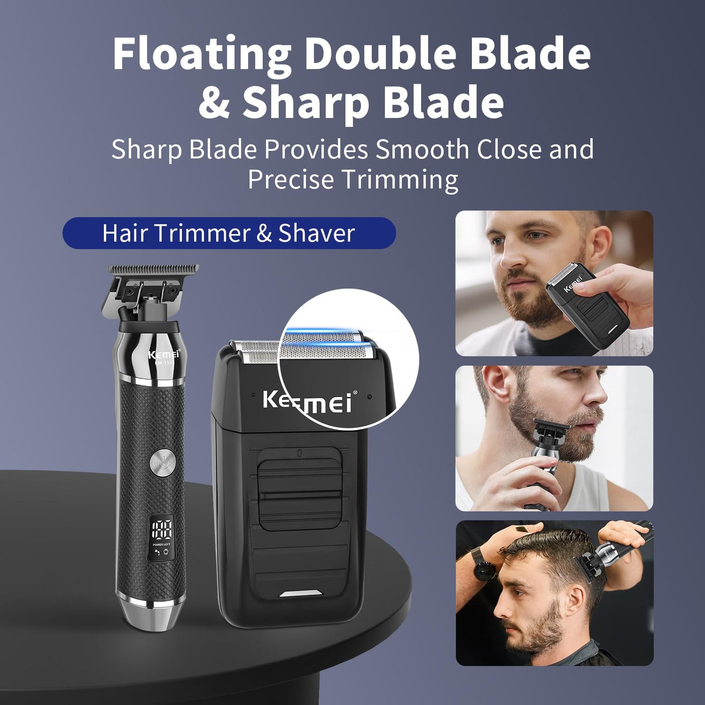 KEMEI Professional Beard Trimmer for Men, Electric Foil Shaver & Men's Facial Grooming Set, Cordless Bald Head Precision Trimmer, Rechargeable Foil Shaving Kit, Gifts for Men