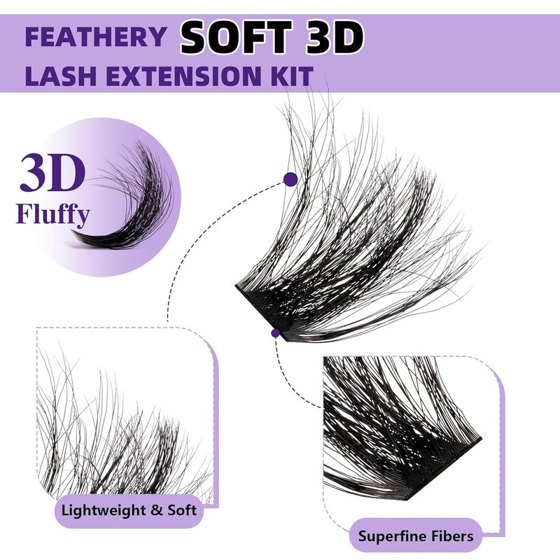 Volume Lash Clusters Kit - 280PCS 3D Wispy DIY Eyelash Extensions with Bond, Remover & Tweezers | Thick Individual Lashes