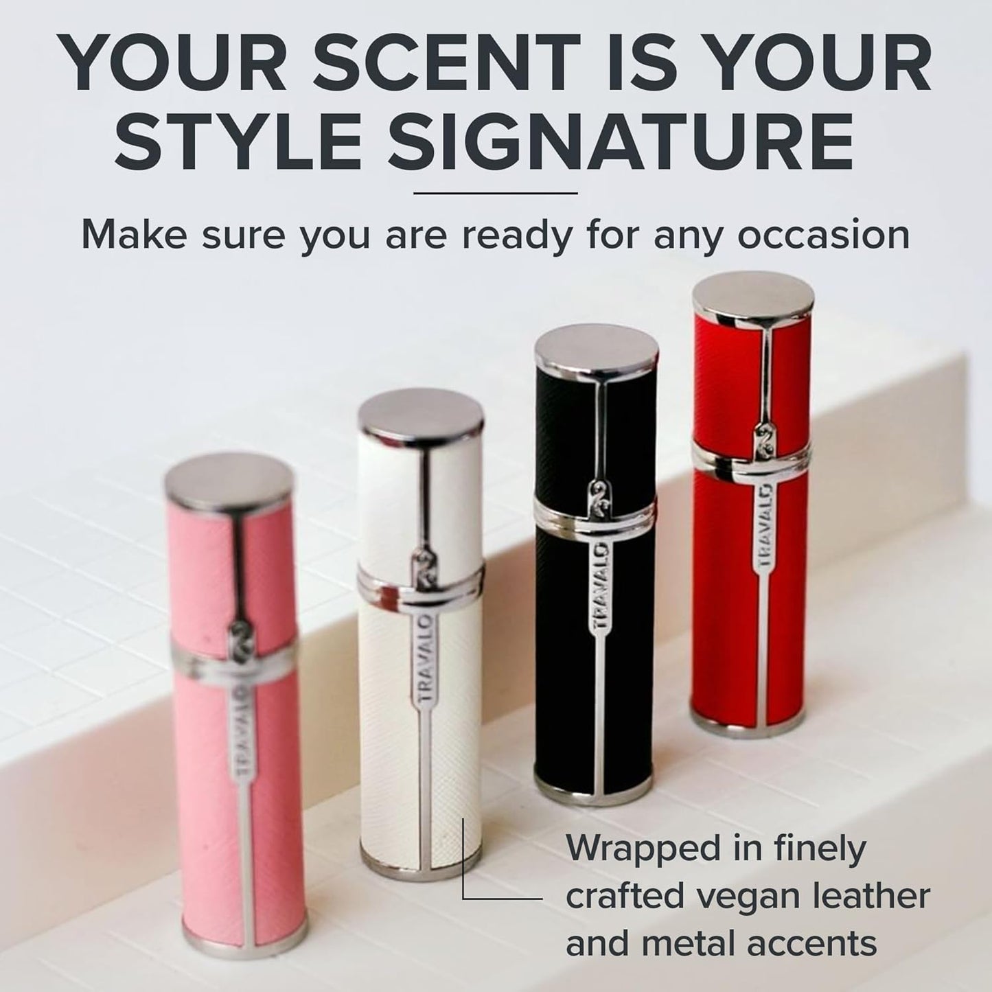 Travalo Milano Perfume Atomizer | Leak-Proof & TSA Approved Mini Sprayer - Reusable Black Vegan Leather with Polished Metal
