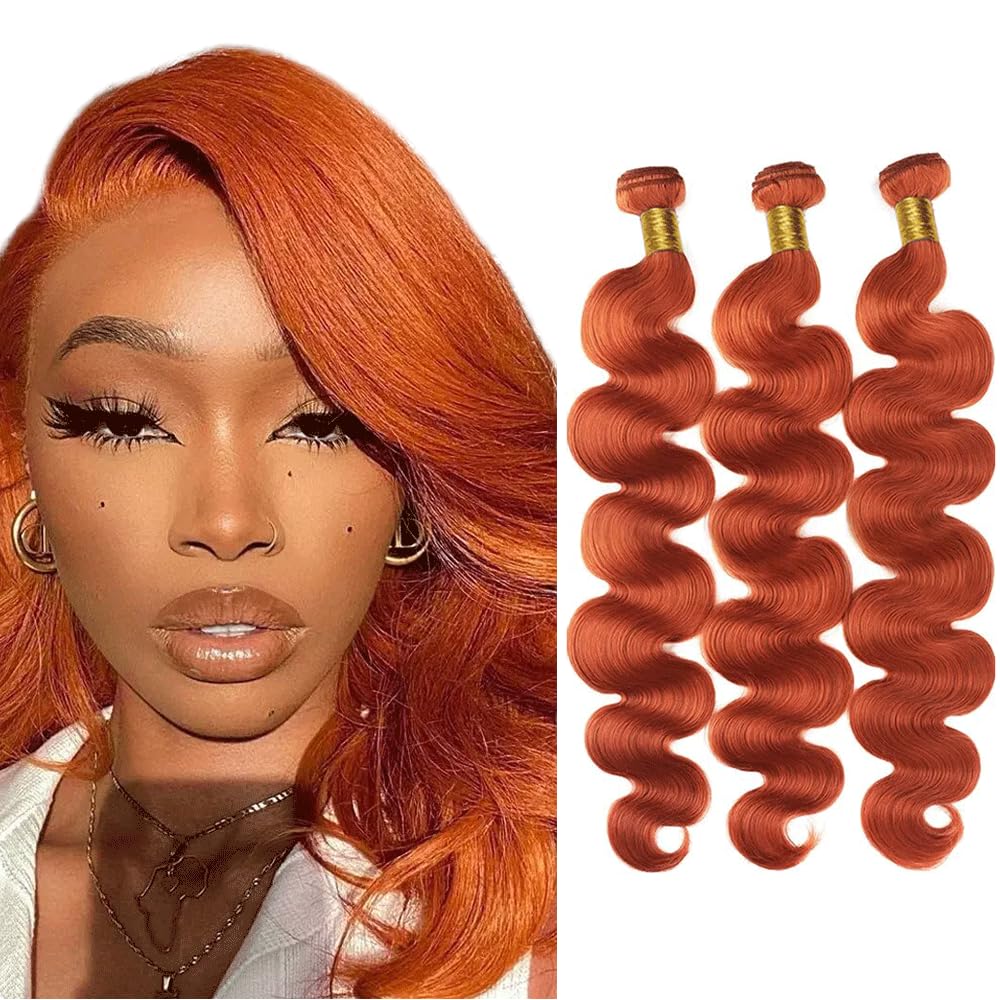 Ginger Body Wave Human Hair Bundles - 8A Brazilian Unprocessed Virgin Hair | 12 Inch, Color 350