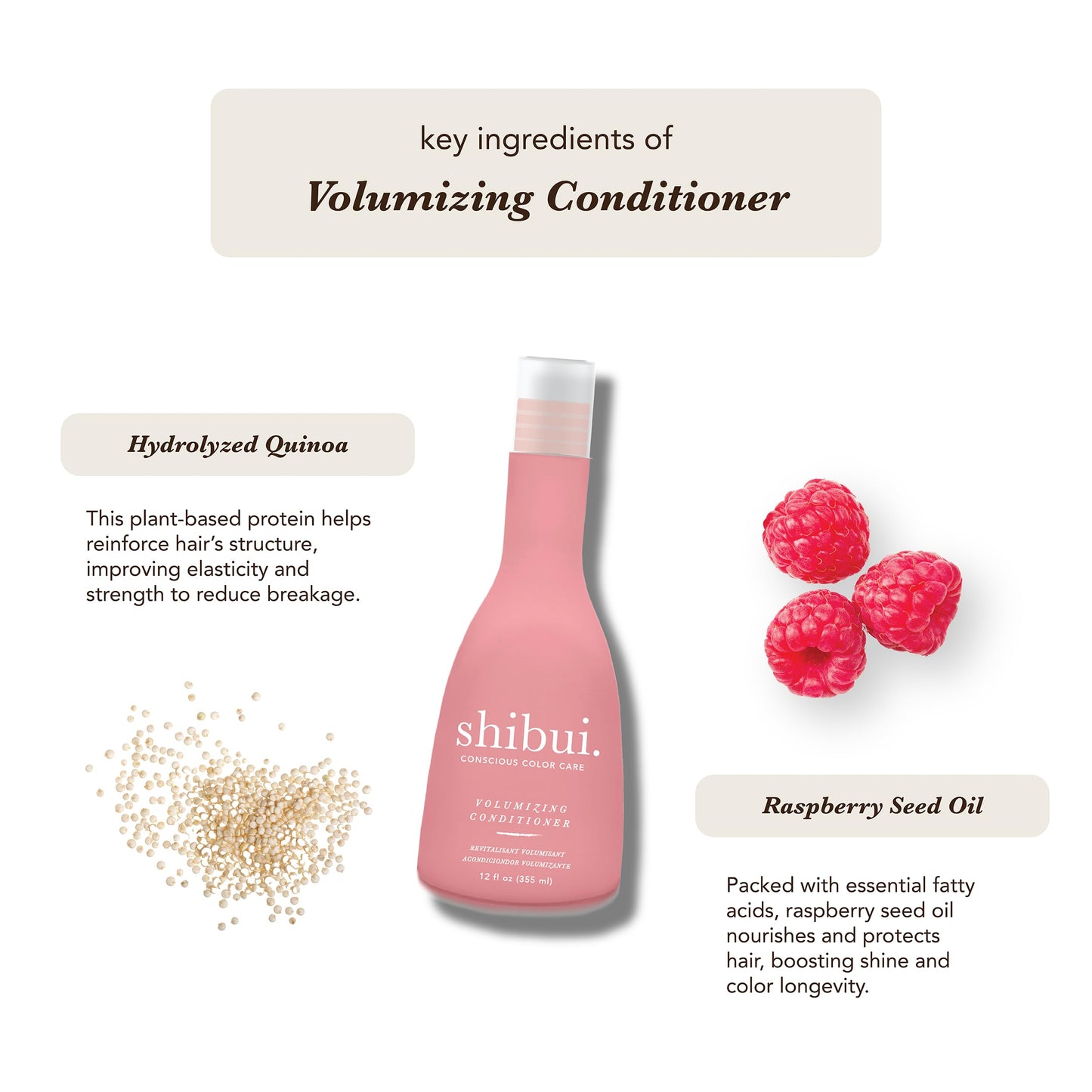 Shibui Volumizing Conditioner, Weightless Moisture, Adds Body and Shine with Raspberry Seed Oil and Quinoa for Thin or Fine Hair, Color-Safe, 12 Fl Oz