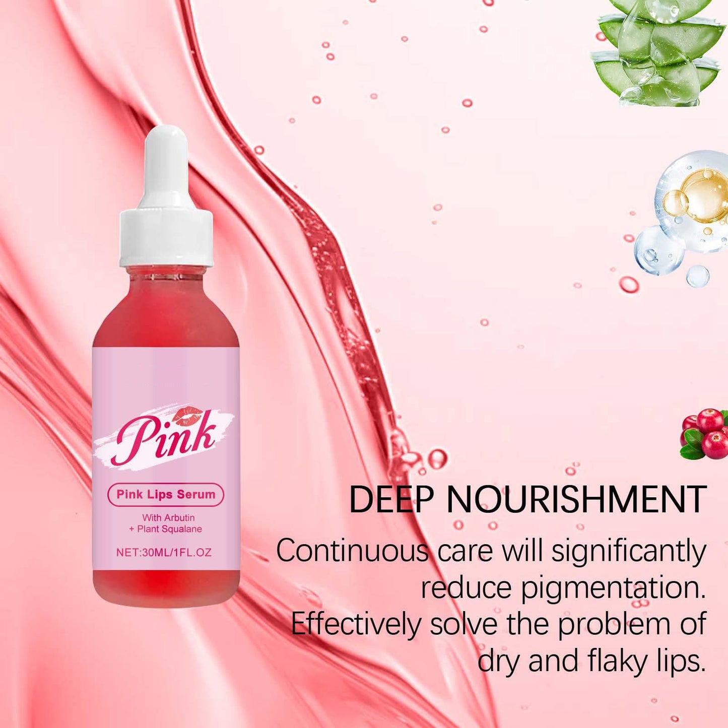 TUOSHITONG Pink Lip Serum for Dry and Dark Lips, Lip Lightener for Smokers and Non-Smokers, Conditioning LipSerum Moisturizer Help Fade Lips Discoloration with Alpha Arbutin & Aloe Vera 2PCS