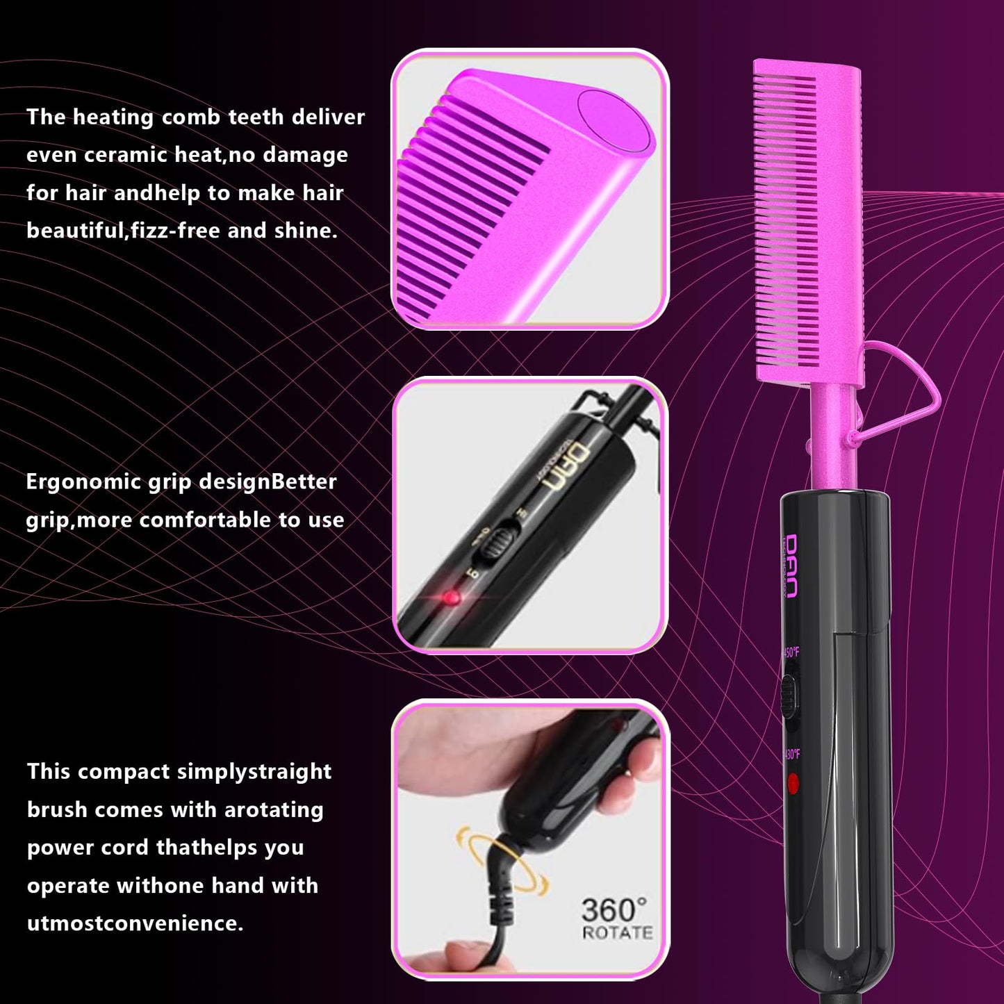 DAN Technology Flat Iron and Small Hot Comb for Black Women's Hair, Wigs - Hair Straightener