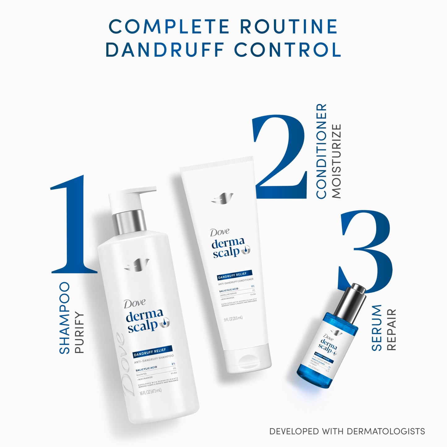 Dove Derma Scalp Dandruff Relief 3-in-1 Barrier Repair Serum 1 ct with Prebiotic Glycerin, Niacinamide and Vitamin E for Dandruff-Prone, Flaky, Dry Scalp 2 fl oz