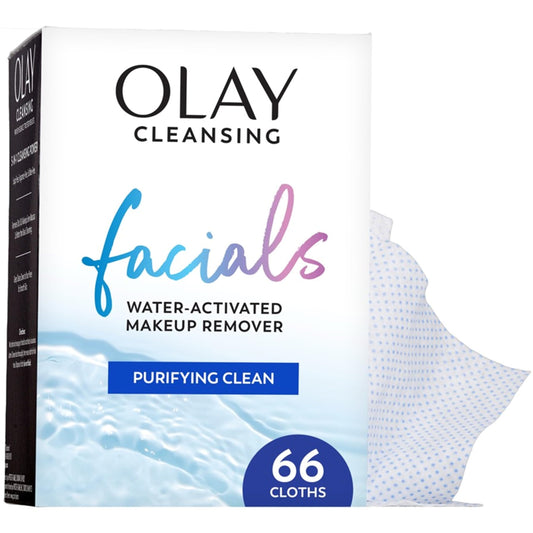 Olay Makeup Remover Wipes, Daily Facials Deep Clean Face Cleanser for Normal to Oily Skin, Alcohol & Fragrance Free, Soft Face Wash Towels, Travel Essentials for Women, Convenient Dry Cloths, 66 ct