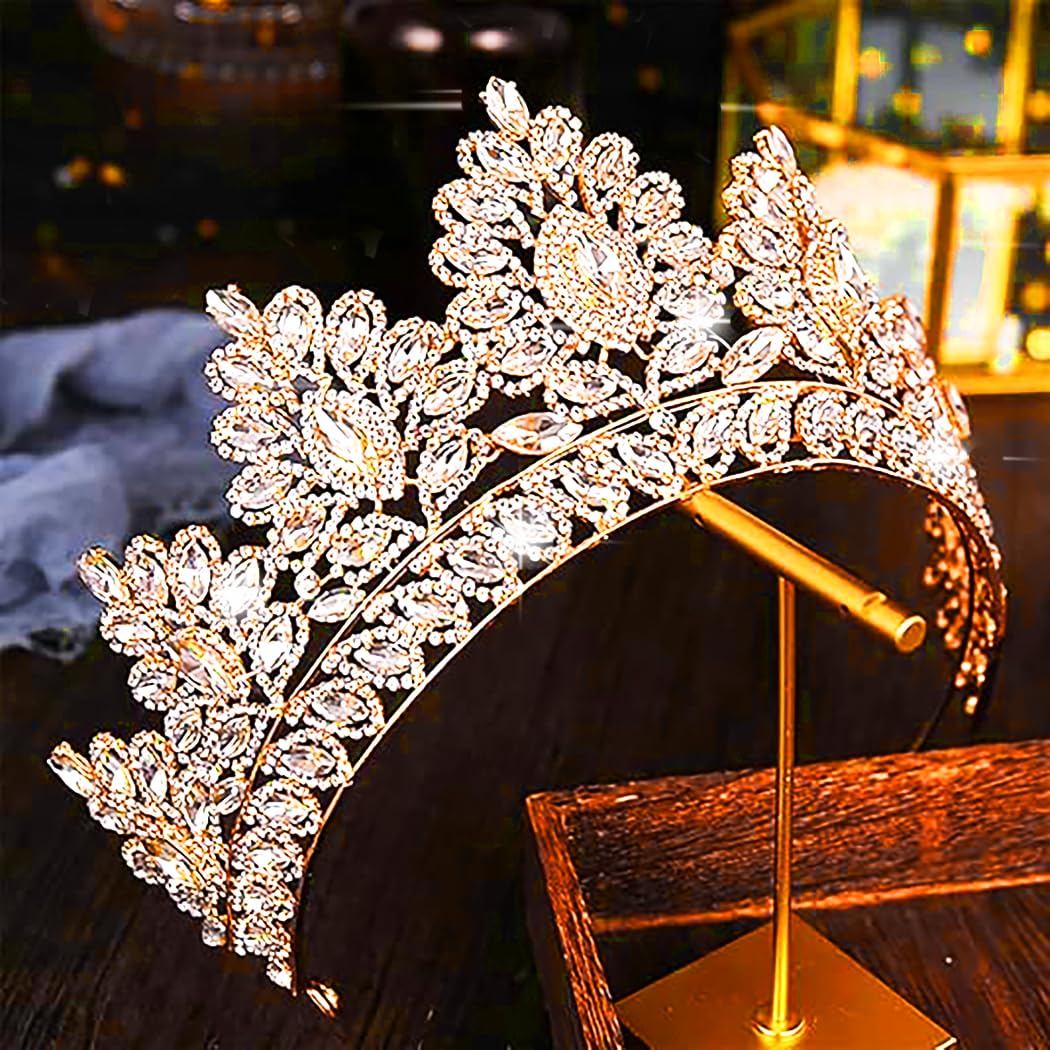 Bmirth Baroque Crown and Tiara Gold Crystal Pearl Bride Wedding Queen Crowns Decorative Princess Tiaras Rhinestone Hair Accessories for Women(L)